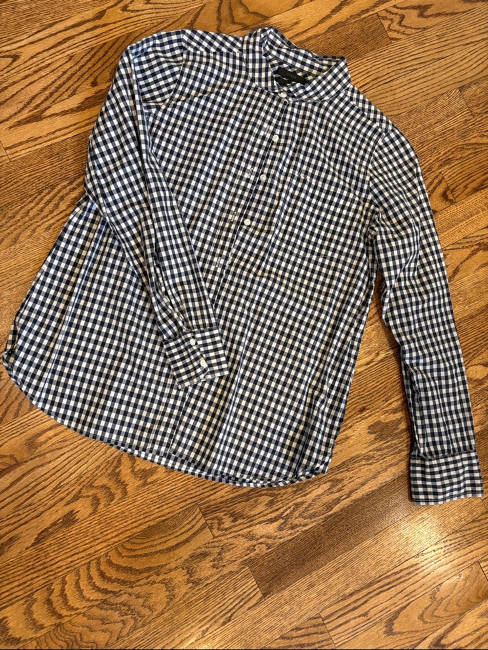 J. Crew Black and White Gingham Button-Down Blouse